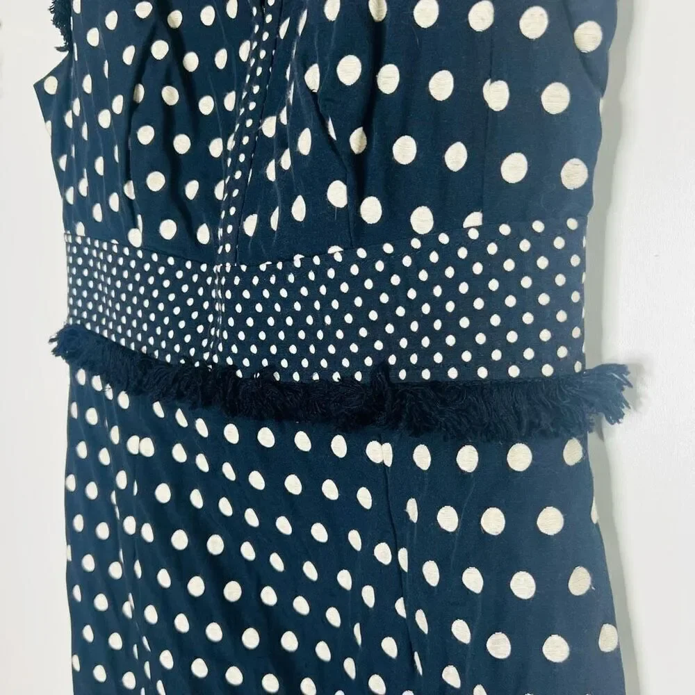 Tory Burch Navy Blue Evelyn Polka Dot Jacquard Sheath Dress Size 4 Fringe